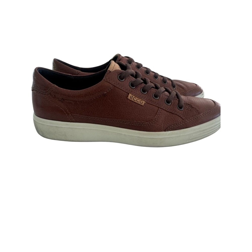 ECCO Brown Leather Low Top Sneakers Comfort Casual Lace Up Shoes Men’s 8